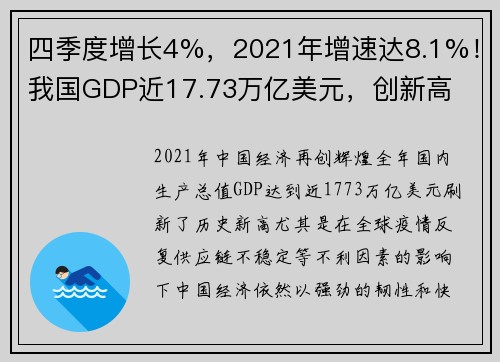 四季度增长4%，2021年增速达8.1%！我国GDP近17.73万亿美元，创新高